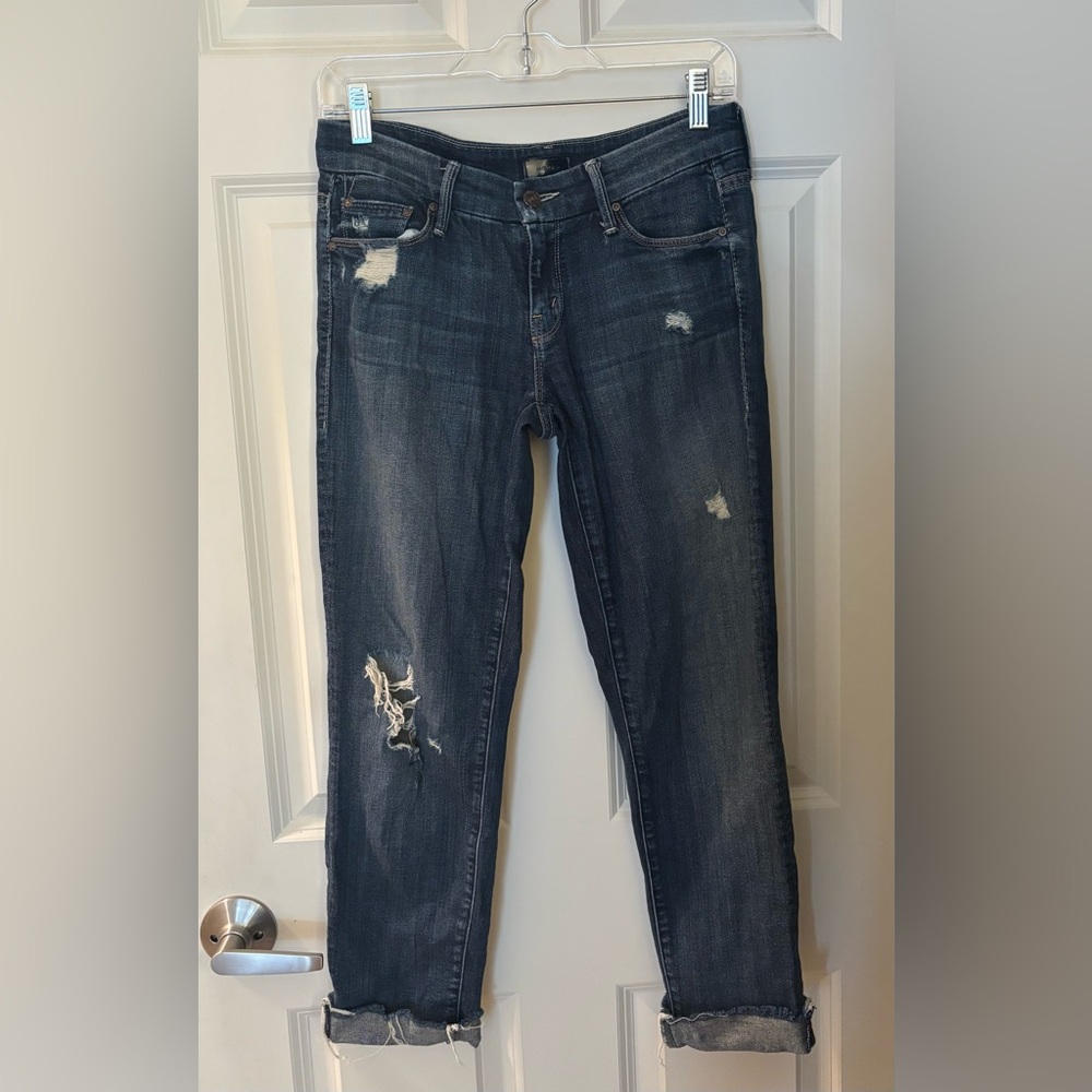 Mother Denim The Looker Ankle Fray in Distressed Alley Cat Wash, Size 25